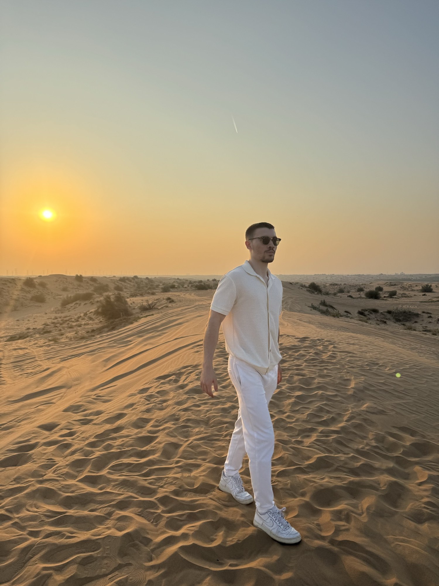 Deniz Sancar in the desert at sunset